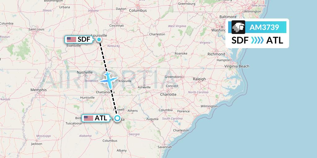 AM3739 Aeromexico Flight Map: Louisville to Atlanta