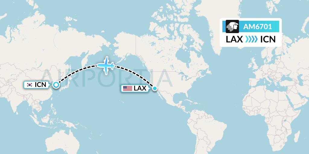 AM6701 Aeromexico Flight Map: Los Angeles to Seoul