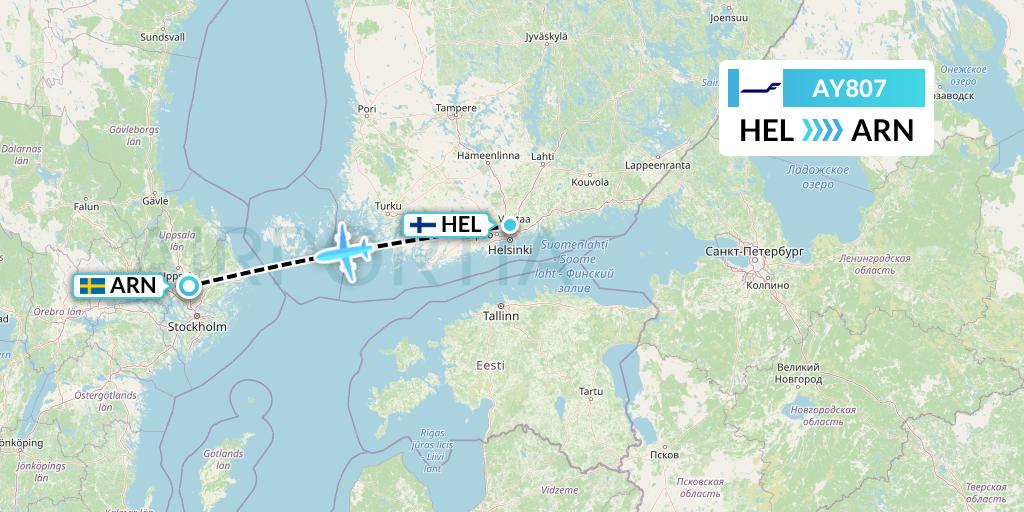 AY807 Finnair Flight Map: Helsinki to Stockholm