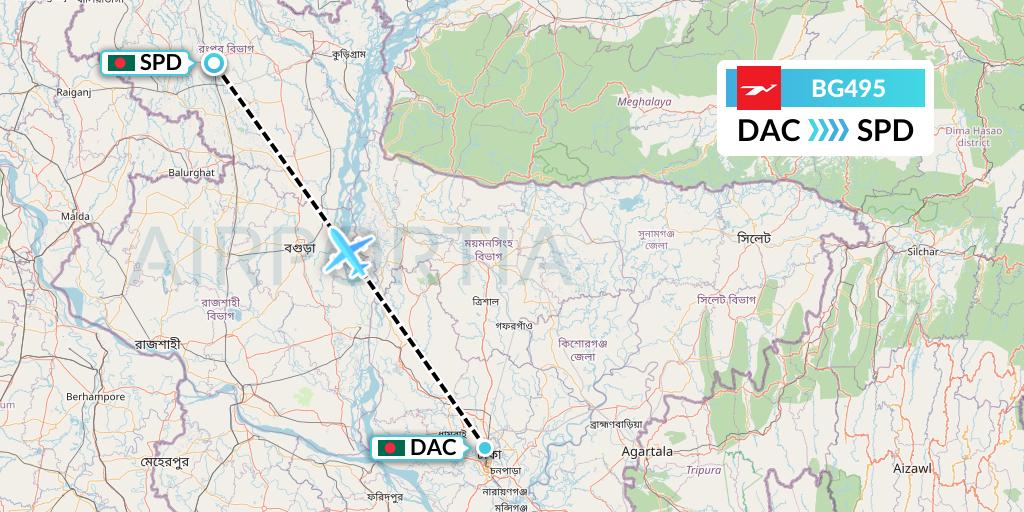 BG495 Biman Bangladesh Airlines Flight Map: Dhaka to Saidpur