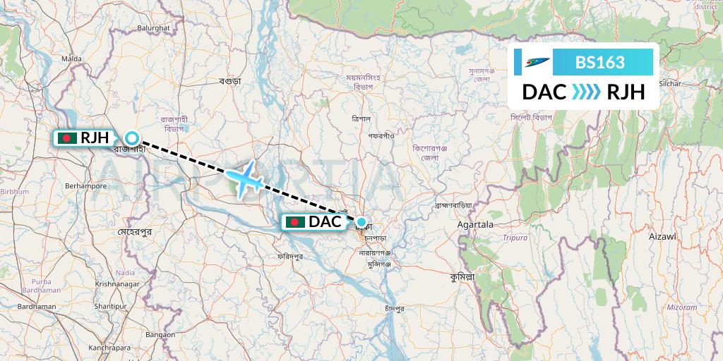BS163 US-Bangla Airlines Flight Map: Dhaka to Rajshahi