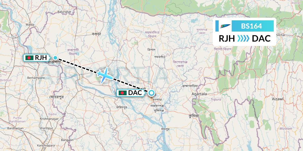 BS164 US-Bangla Airlines Flight Map: Rajshahi to Dhaka