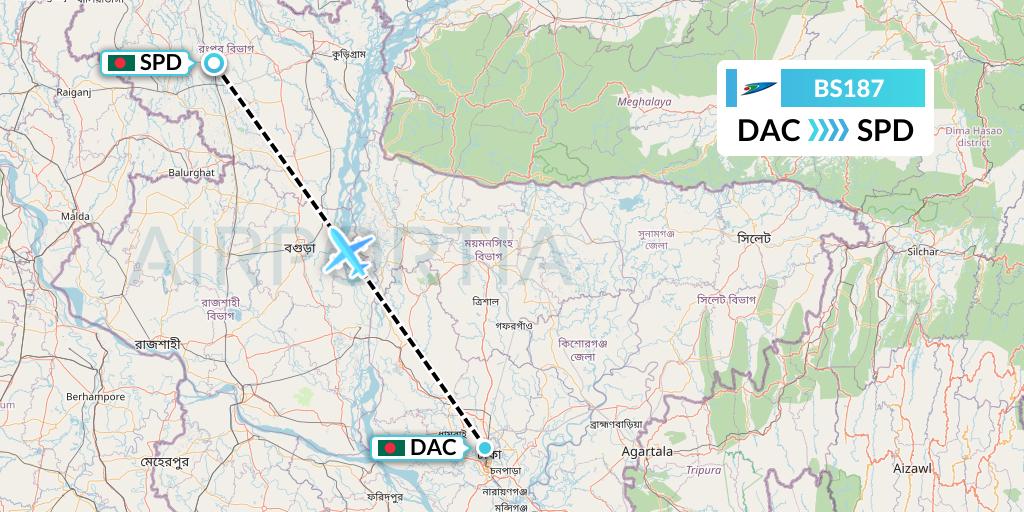 BS187 US-Bangla Airlines Flight Map: Dhaka to Saidpur