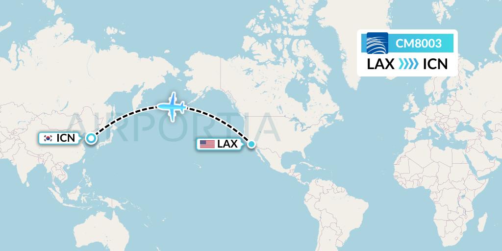 CM8003 Copa Airlines Flight Map: Los Angeles to Seoul