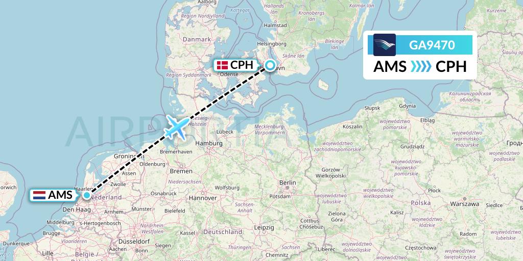 GA9470 Garuda Indonesia Flight Map: Amsterdam to Copenhagen