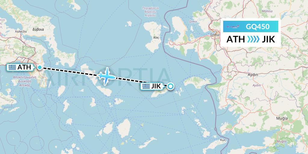 GQ450 Sky Express (Greece) Flight Map: Athens to Ikaria