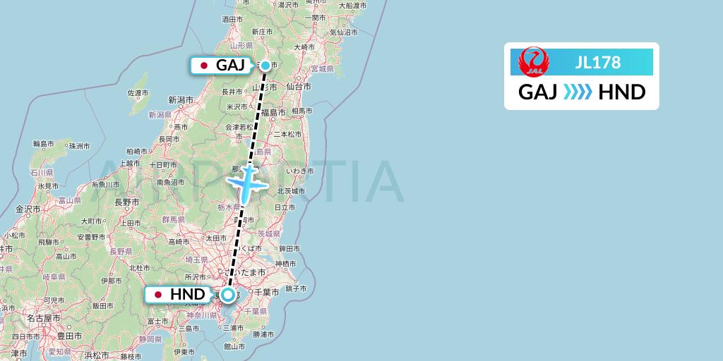 JL178 Japan Airlines Flight Map: Yamagata to Tokyo