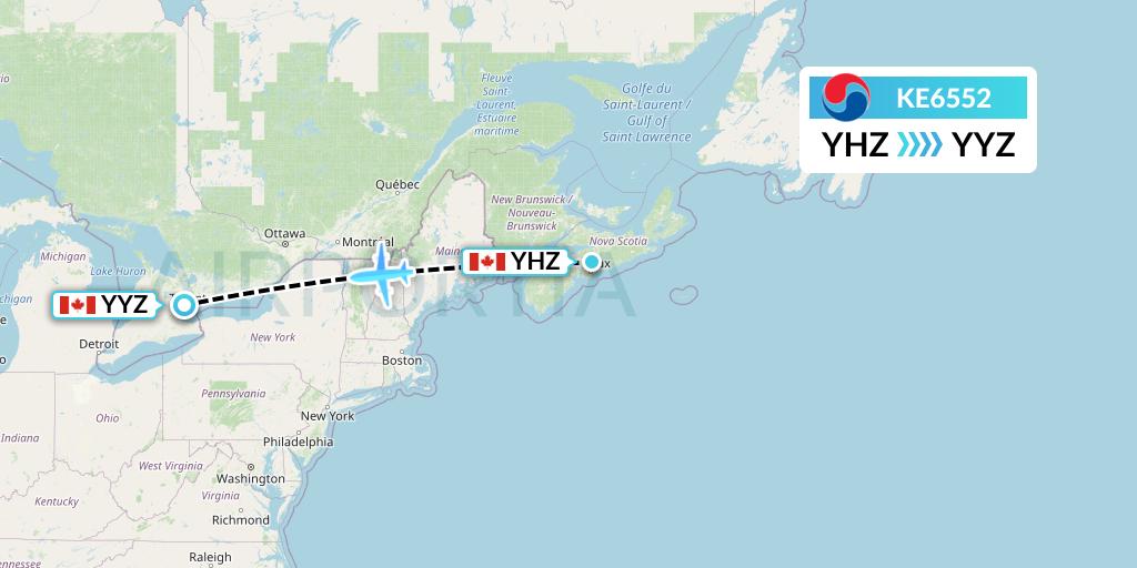 KE6552 Korean Air Flight Map: Halifax to Toronto