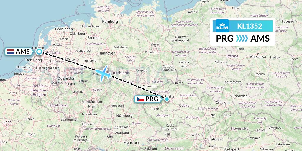 KL1352 KLM Flight Map: Prague to Amsterdam