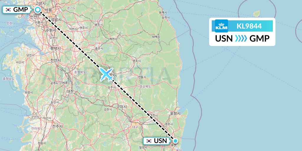 KL9844 KLM Flight Map: Ulsan to Seoul
