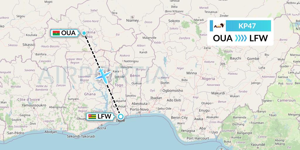KP47 ASKY Flight Map: Ouagadougou to Lome