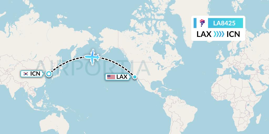 LA8425 LAN Airlines Flight Map: Los Angeles to Seoul