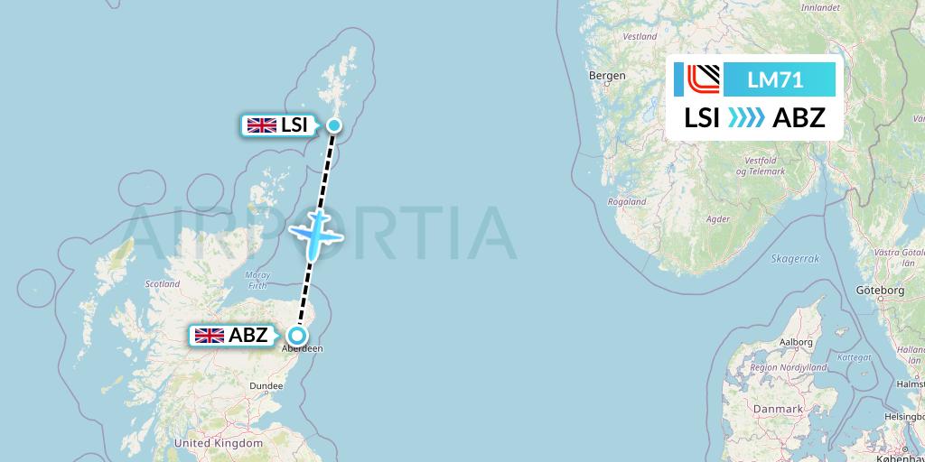 LM71 Loganair Flight Map: Sumburgh to Aberdeen