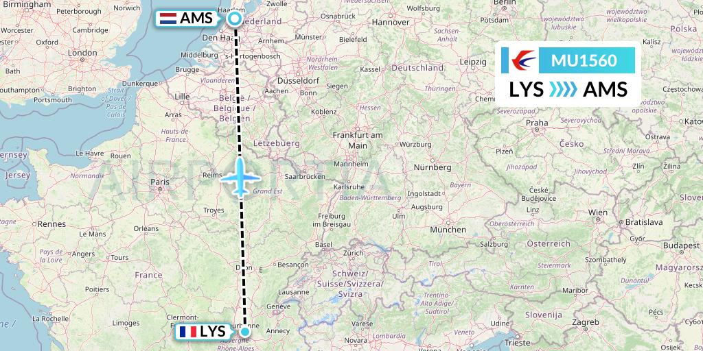 MU1560 China Eastern Airlines Flight Map: Lyon to Amsterdam