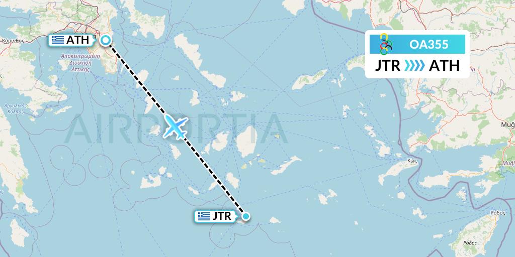 OA355 Olympic Air Flight Map: Santorini to Athens