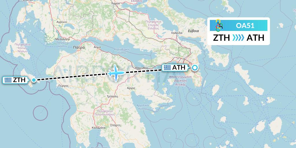 OA51 Olympic Air Flight Map: Zakynthos to Athens
