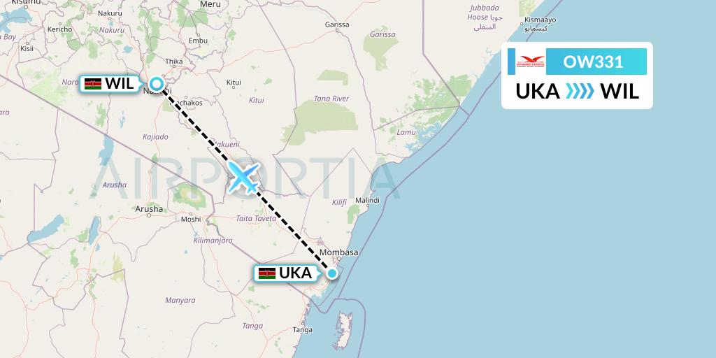 OW331 Skyward Express Flight Map: Ukunda to Nairobi