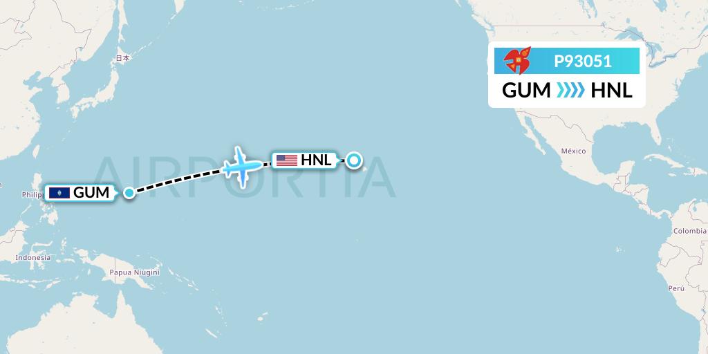 P93051 Asia Pacific Airlines Flight Map: Guam to Honolulu
