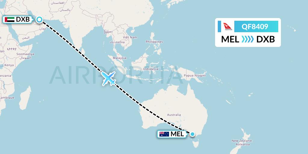 QF8409 Qantas Flight Map: Melbourne to Dubai