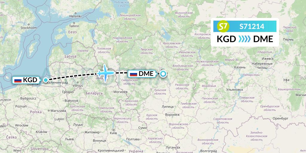 S71214 S7 Airlines Flight Map: Kaliningrad to Moscow
