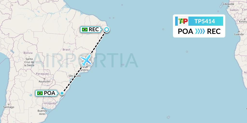 TP5414 TAP Portugal Flight Map: Porto Alegre to Recife