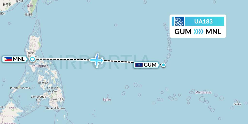 UA183 United Airlines Flight Map: Guam to Manila