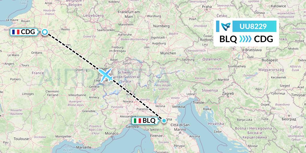 UU8229 Air Austral Flight Map: Bologna to Paris