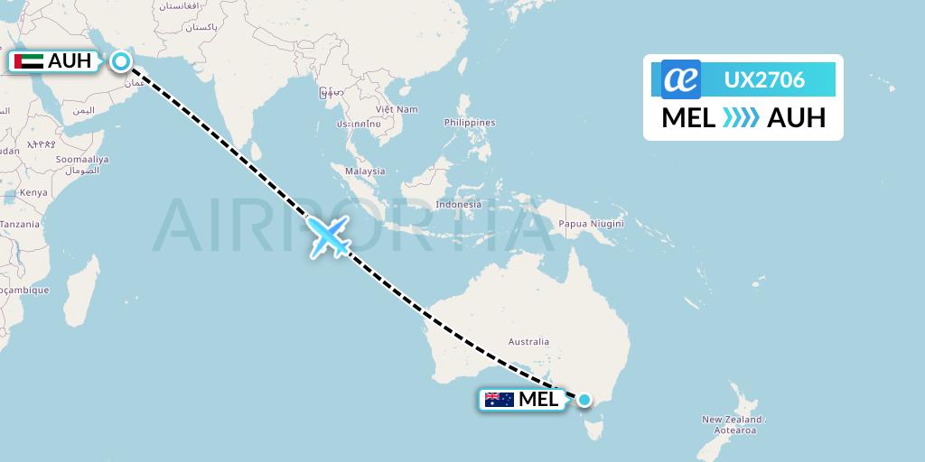 UX2706 Air Europa Flight Map: Melbourne to Abu Dhabi