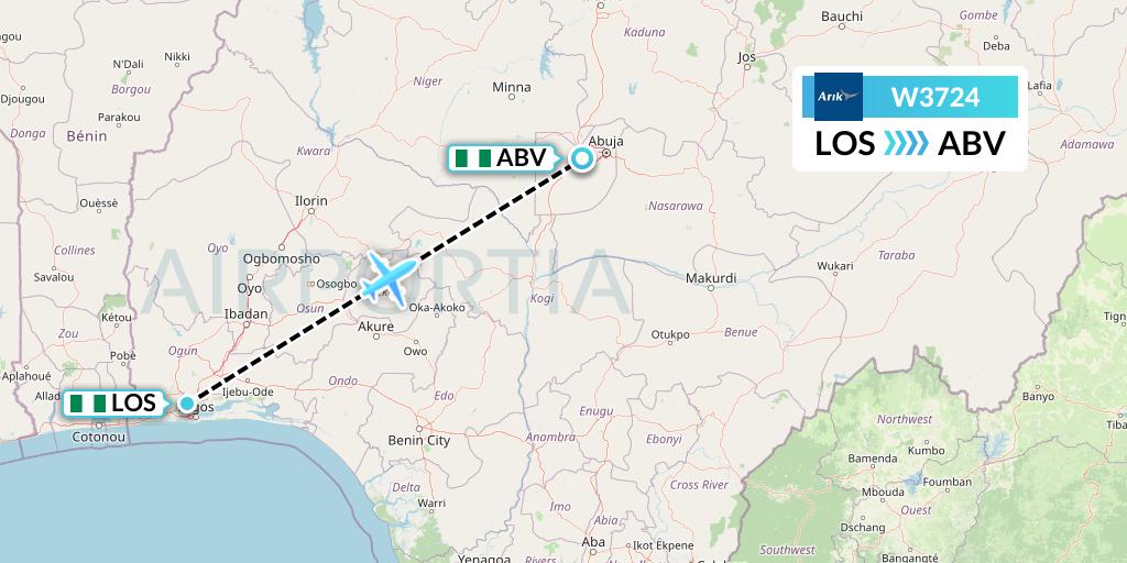 W3724 Arik Air Flight Map: Lagos to Abuja