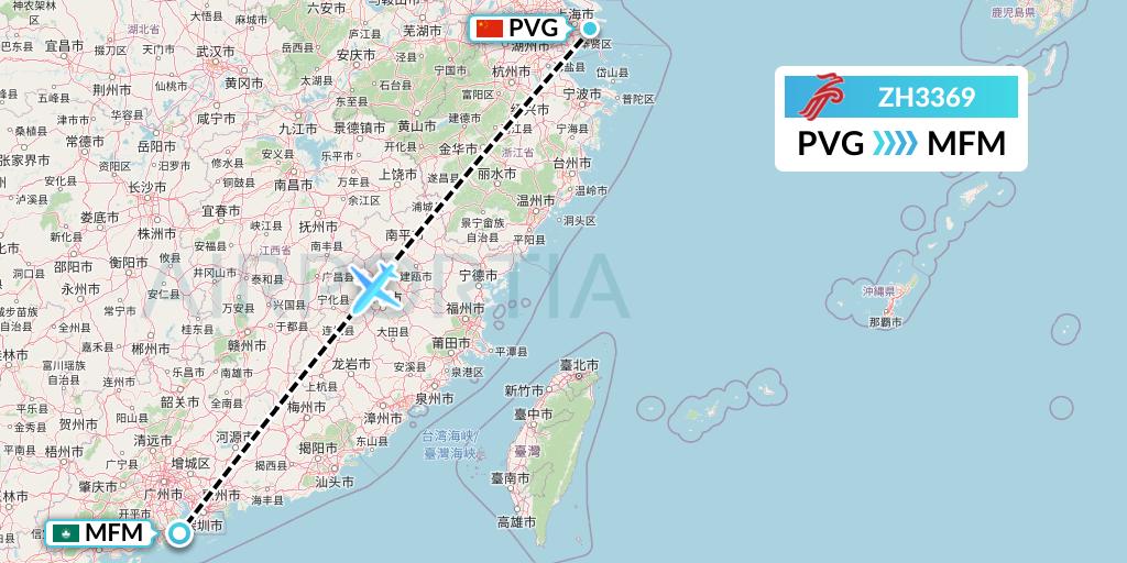 ZH3369 Shenzhen Airlines Flight Map: Shanghai to Macau