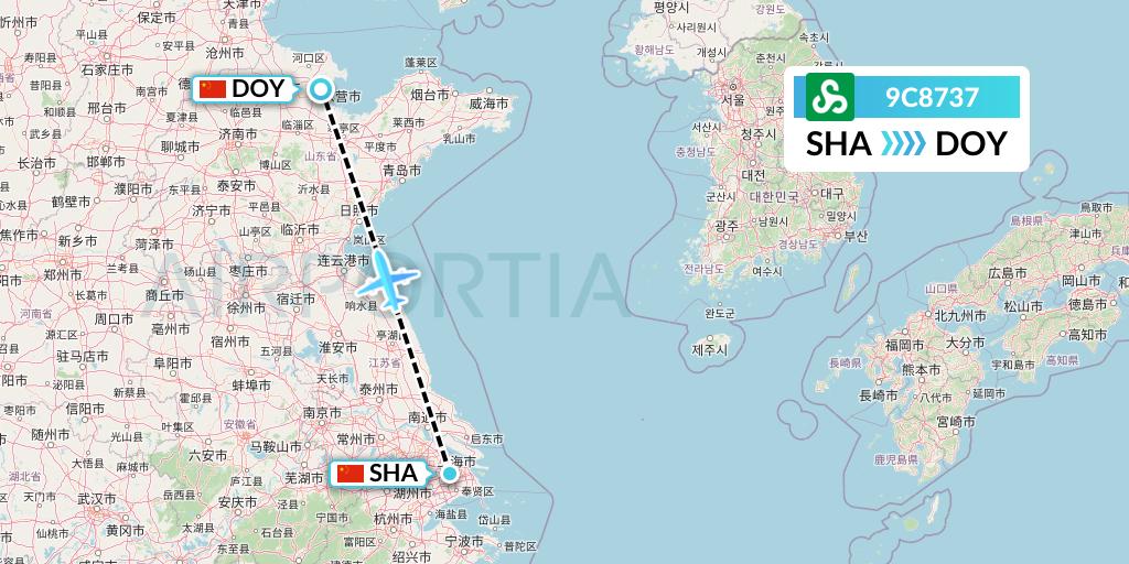 9C8737 Spring Airlines Flight Map: Shanghai to Dongying