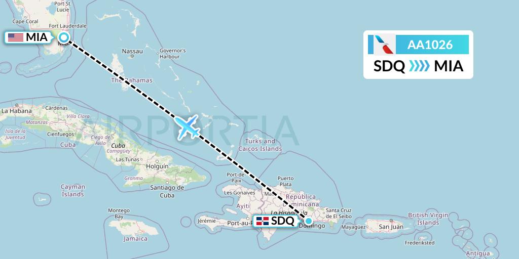 AA1026 American Airlines Flight Map: Santo Domingo to Miami