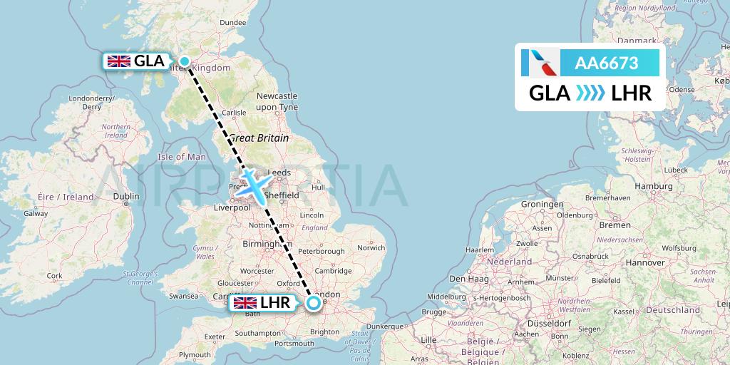AA6673 American Airlines Flight Map: Glasgow to London