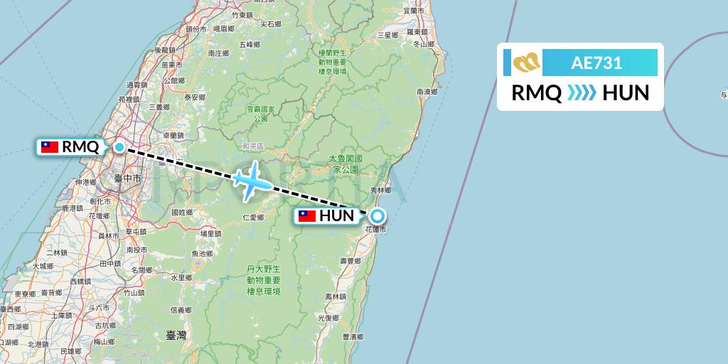 AE731 Mandarin Airlines Flight Map: Taichung to Hualien