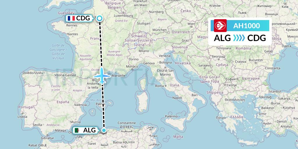 AH1000 Air Algerie Flight Map: Algiers to Paris