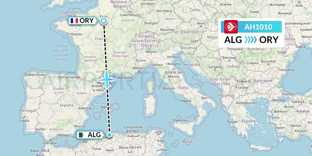 AH1010 Air Algerie Flight Map: Algiers to Paris