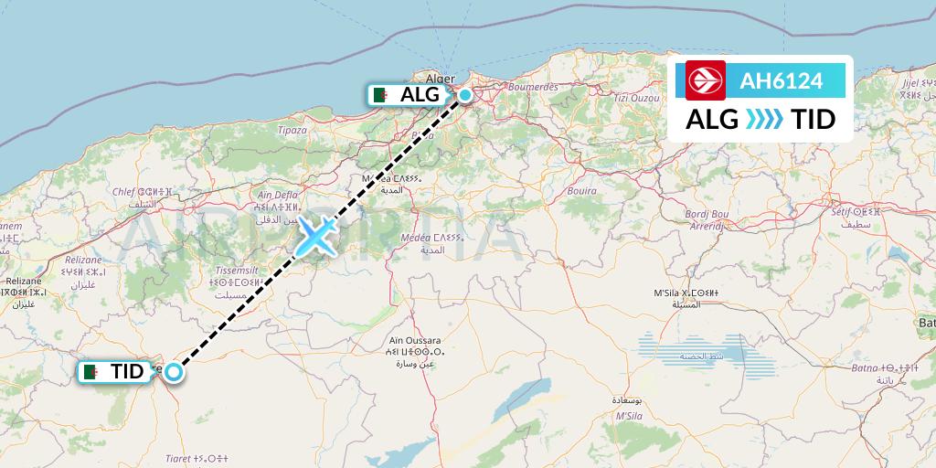 AH6124 Air Algerie Flight Map: Algiers to Tiaret