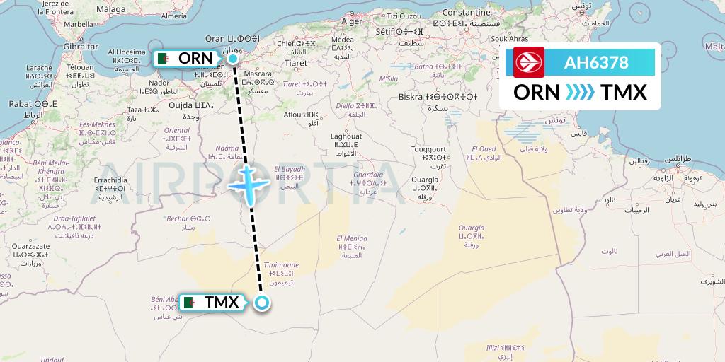 AH6378 Air Algerie Flight Map: Oran to Timimoun