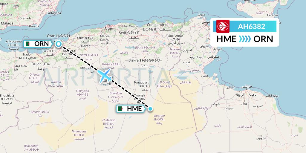 AH6382 Air Algerie Flight Map: Hassi Messaoud to Oran