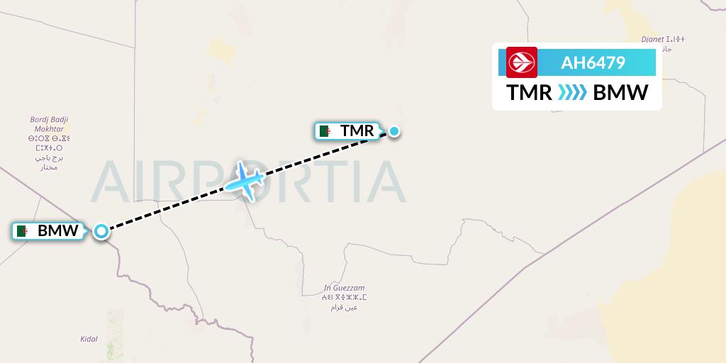 AH6479 Air Algerie Flight Map: Tamanrasset to Bordj Badji Mokhtar