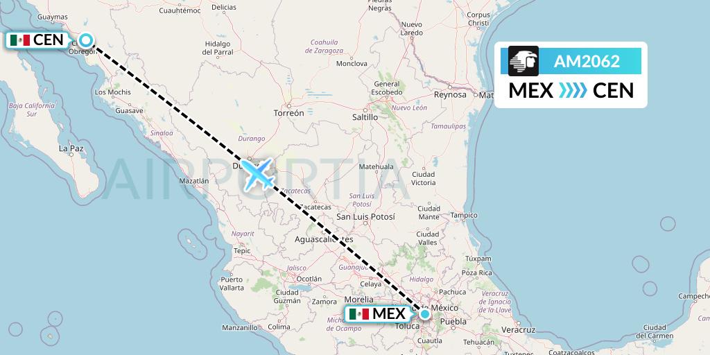 AM2062 Aeromexico Flight Map: Mexico City to Ciudad Obregon