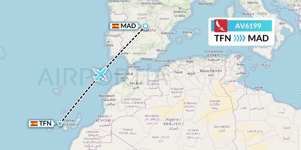 AV6199 Avianca Flight Map: Tenerife to Madrid