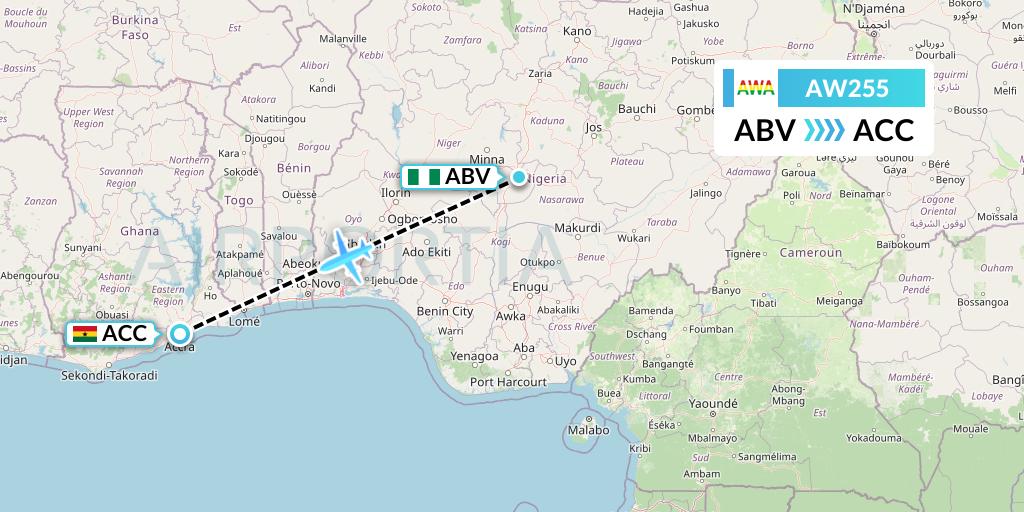 AW255 Africa World Airlines Flight Map: Abuja to Accra