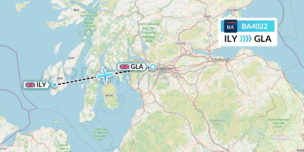 BA4022 British Airways Flight Map: Islay to Glasgow