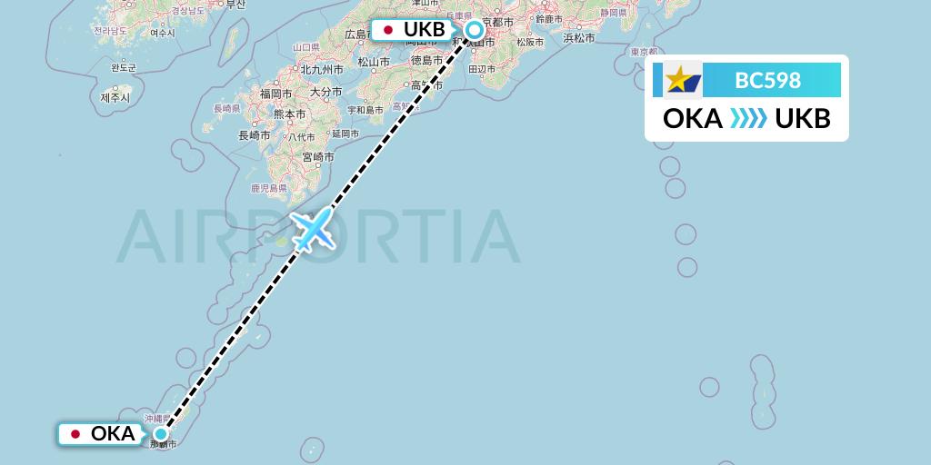 BC598 Skymark Airlines Flight Map: Naha to Kobe