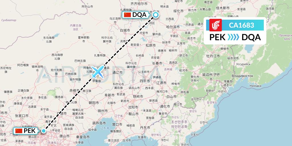 CA1683 Air China Flight Map: Beijing to Daqing