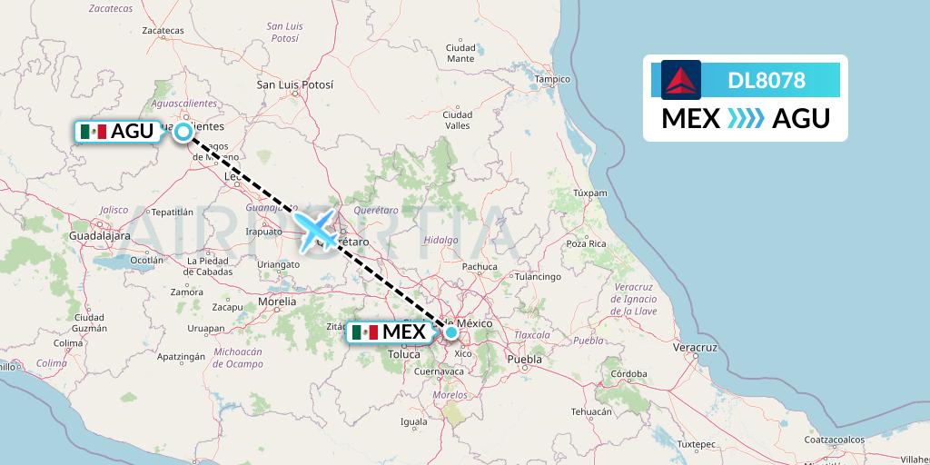 DL8078 Delta Air Lines Flight Map: Mexico City to Aguascalientes