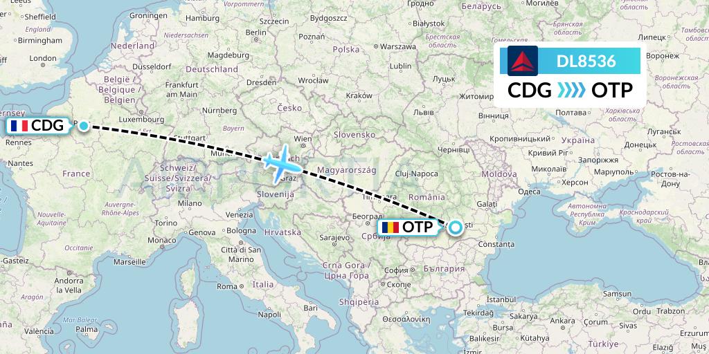 DL8536 Delta Air Lines Flight Map: Paris to Bucharest