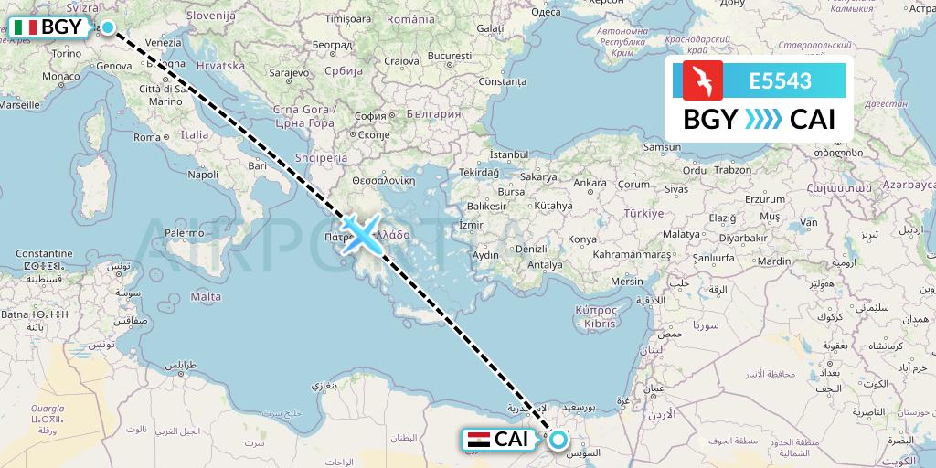 E5543 Air Arabia Egypt Flight Map: Milan to Cairo