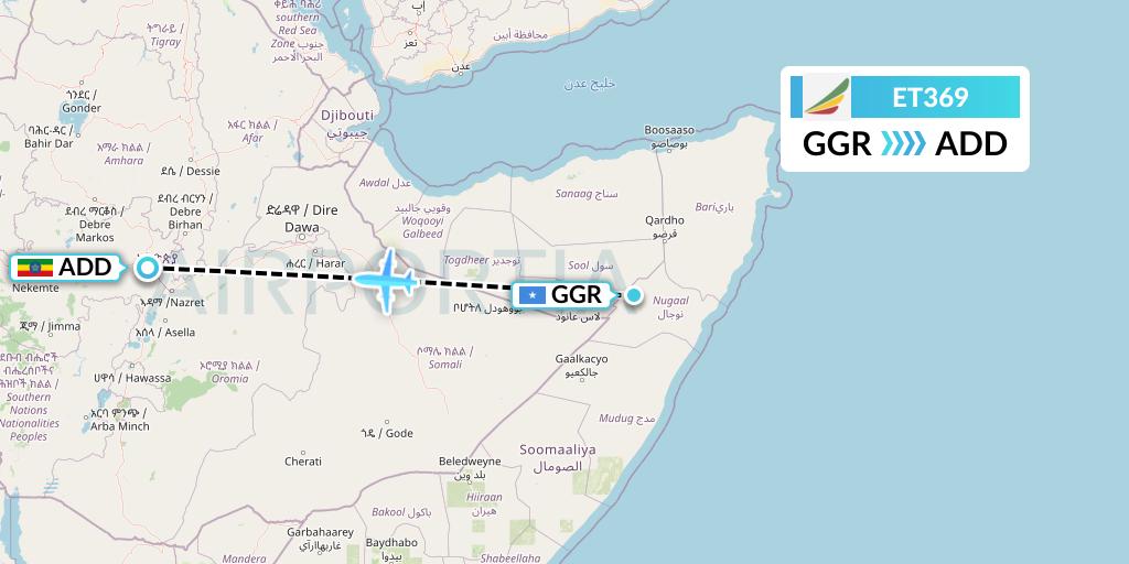 ET369 Ethiopian Airlines Flight Map: Garoe to Addis Ababa